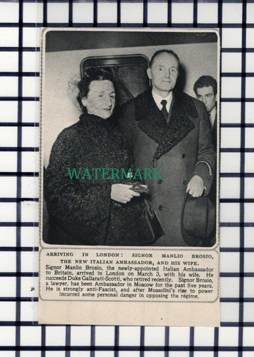 C6681) Signor Manlio Brosio Italian Ambassador And Wife  -  1952 Cutting