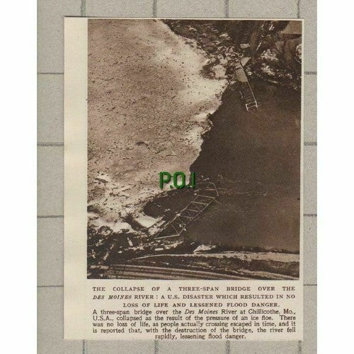 C224) Des Moines River Bridge Collapse Chillicothe USA - 1949