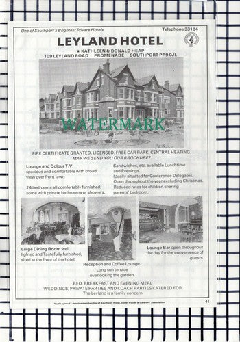C7155) Leyland Hotel Southport Donald Heap / Talbot Mike Holme    -1979 Advert