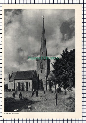 X1426) Bredon Church Worcestershire  - 1950s Book Print