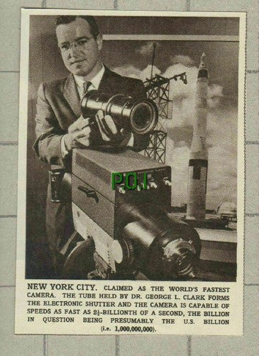 Dr George L Clark Fastest Camera New York City - 1961 Small News Clipping