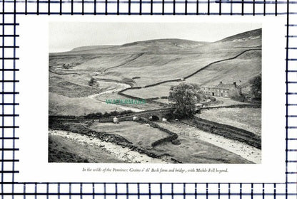 C6458) Marrick Priory / Grains of the Beck Farm Pennines - 1950s Print / Cutting