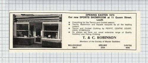 T&C Robinson Louth Leather Saddlers Sports Shop Queen Lincolnshire -1974 Advert