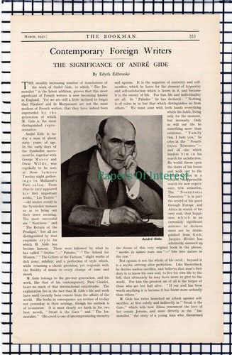 X1193) Andre Gide Edyth Edbrooke  - 1931 Article