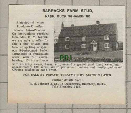 (C112) Barracks Farm Stud Nash Buckinghamshire D M Ingram Horse  - 1972 Clip