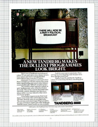Tandberg Television Magazine Advert  -  1978 Clipping / Print