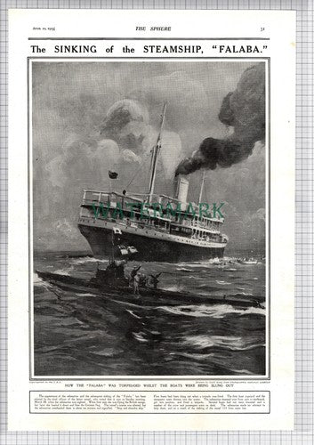 The Sinking Of Steamship Ship FALABA  - 1915 News Page