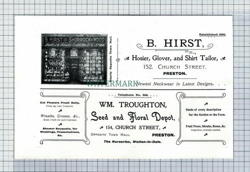 C7139) PRESTON B Hirst Hosier William Troughton Advert  - 1902 Book Print