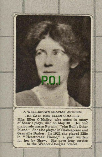Miss Ellen O'Malley Actress Obituary Webber-Douglas School  -  1961 Clipping