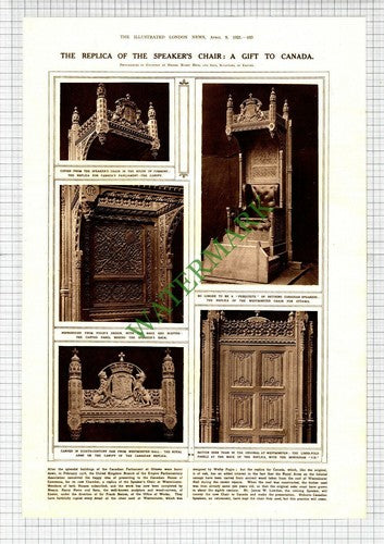Harry Hems Exeter Canada Parliament Ottawa Speaker's Chair Gift -1921 News Page