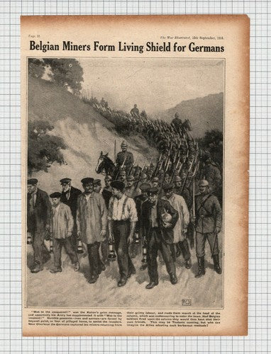 Charleroi Belgian Miners Captured  WW1 -  Antique Book Print 1914