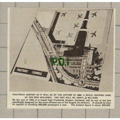 (4442) Prestwick Airport Scotland  Model - 1961 Cutting