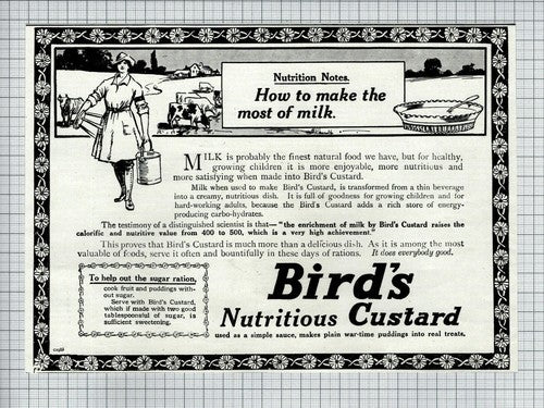Bird's Custard Advert Wartime   -  1918 Clipping / Print