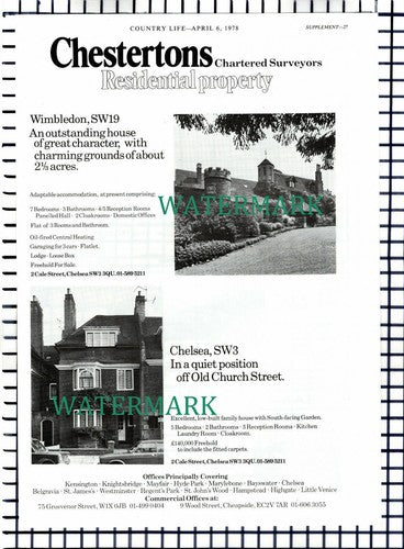 X1513) Wimbledon SW19 Chelsea SW3 Old Church Street Sale Advert  - 1978 Cutting