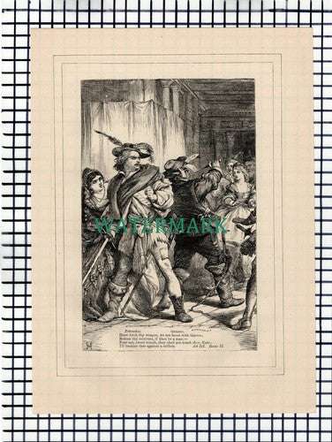 X1611) Taming Of The Shrew Petruchio Grumio - c.1880 Shakespeare Book Print
