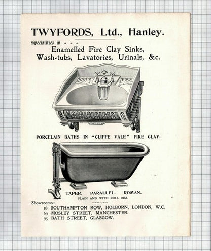 G Woolliscroft & Son Ltd / Twyfords Ltd Hanley Staffordshire -  1898  Advert