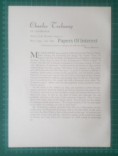 Charles Trelawny Of Coldrenick Dartmoor Hunt Foxhunting - c.1930s Article