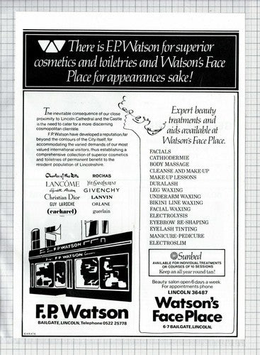 F P Watson  Watson's Face Place Bailgate Lincoln Advert -1979 Cutting