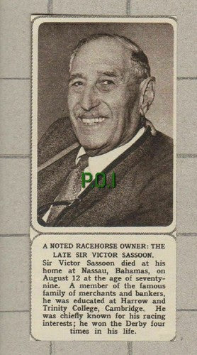 Sir Victor Sassoon Obituary   - 1961 SMALL News Clipping