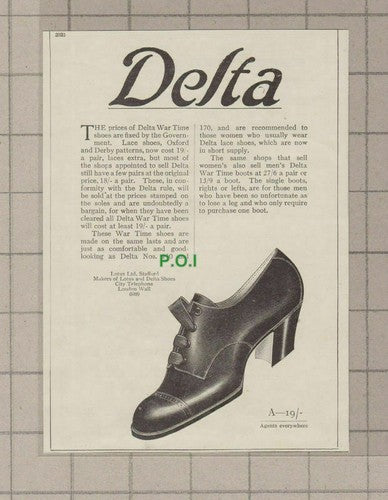 C1823) Delta Shoes Wartime Advert  -1918 Clip