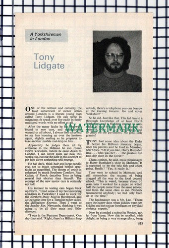 C6918) Tony Lidgate Motor Critic  - 1975 Small Article