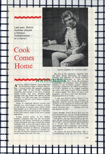 C6545) Kelvin Andrew Robin's Hood Bay Captain Cook Yorkshire  1979 Small Article