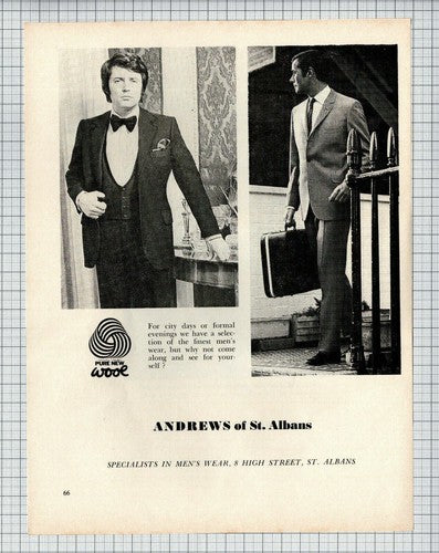 Andrews Menswear Shop St Albans Anthony Michael Andrews - 1971 Article / Adverts