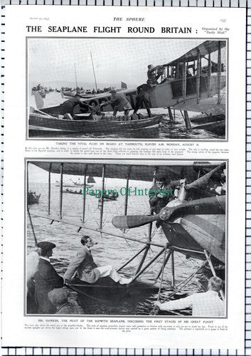 Sopwith Seaplane Flight Yarmouth Mr Hawker Pilot - 1913 News Page / Print