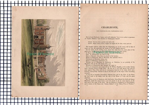 (6712) Charlecote Stratford Avon   c.1880 Print & Article  - Marks Are Present!