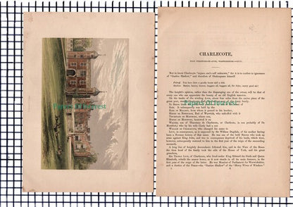 (6712) Charlecote Stratford Avon   c.1880 Print & Article  - Marks Are Present!