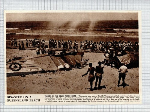 RAAF Wirraway Aircrash On Beach Marroochydore Queensland Australia -1951 Cutting