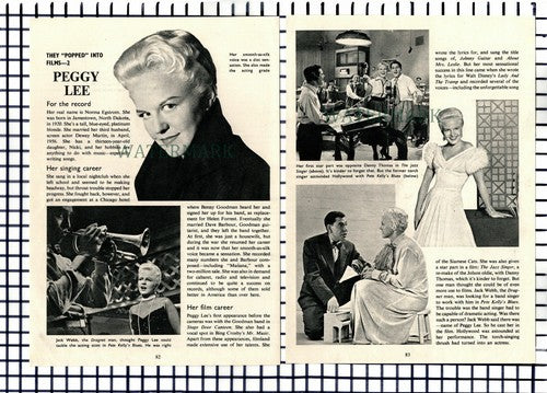 Peggy Lee Actress   - 1957 Article