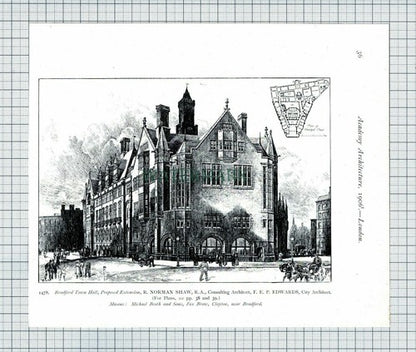 BRADFORD Yorkshire TOWN HALL Norman Shaw - 1906 Article / Print