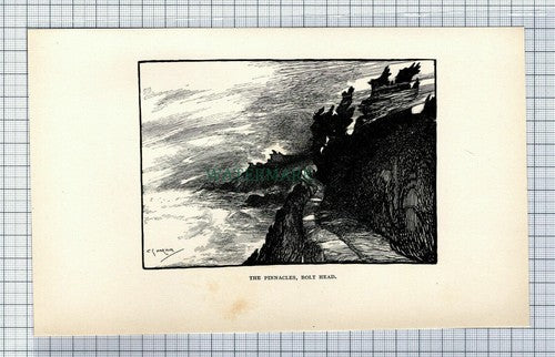 C7453) The Pinnacles BOLT HEAD Devon Charles Harper - 1907 Book Print
