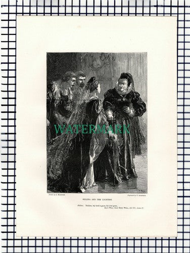X1620) All's Well That Ends Well Countess & Helena  - c.1880 Shakespeare  Print