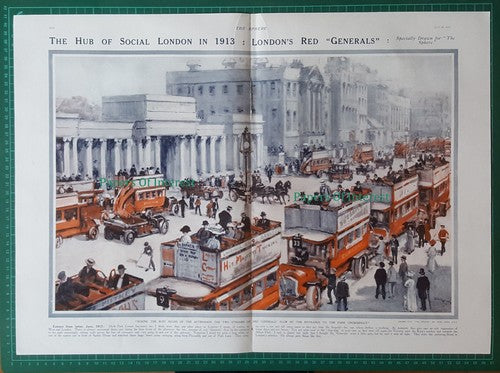 London Red Generals Buses  London Bus - 1913 Centrefold Spread / Print