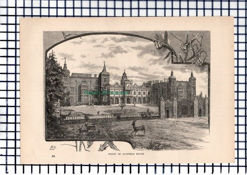 (6403) Hatfield House  -  1892 Antique Print
