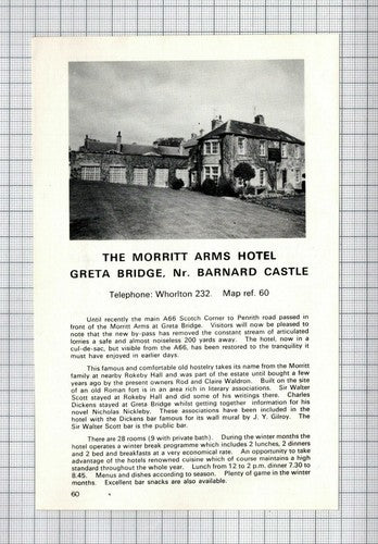 Milburn Arms Rosedale Abbey / Morritt Arms Greta Bridge Barnard Castle  - Advert