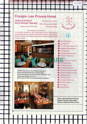 C7149) Craigie-Lea Hotel Southport / Royal Clifton Prince Of Wales -1979 Advert
