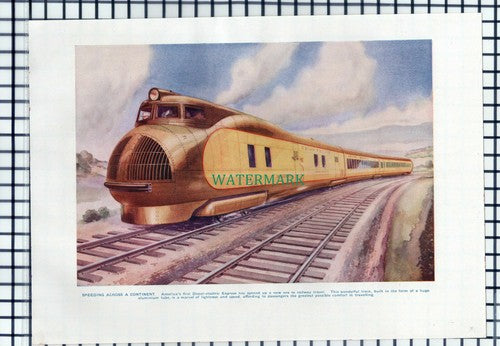 America Diesel Electric Express Train Railway -1930s Print / Illustration