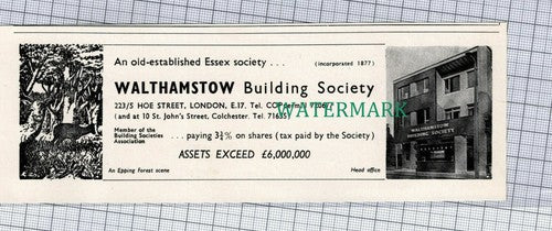 Walthamstow Building Society 223 Hoe Street London E17 Advert- 1964 Cutting