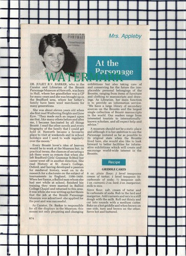 C6294) Dr Juliet RV Barker Bronte Museum Haworth - 1986 Cutting