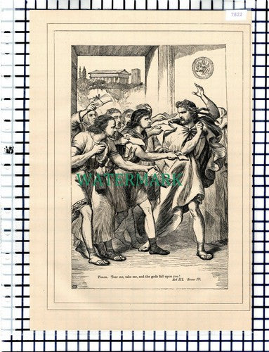 (7822) Timon Of Athens Act III   - c.1880 Shakespeare Book Print