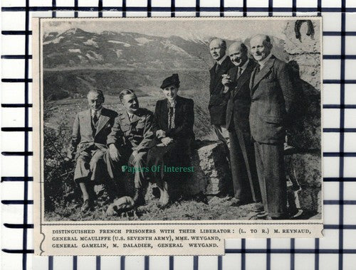 C5769) M Reynaud Mcauliffe Weygand Gamelin Daladier World War 2 - 1945 Cutting