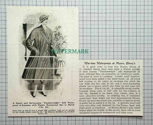 C342) Messrs Elvery's Elverys Conduit Street Waterproof Coat Advert - 1918