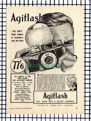 (7102) PAPER ITEM!!  Eumig  / Agiflash Camera ADVERT - 1954 CUTTING