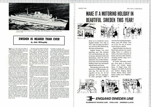 MV Saga Ship Swedish Lloyd Hull England Sweden Line  -  1966 Article / Advert