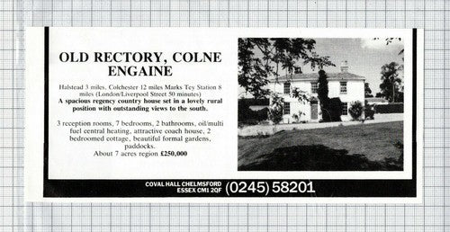 Old Rectory Colne Engaine Essex House Sale Advert - 1986 Cutting