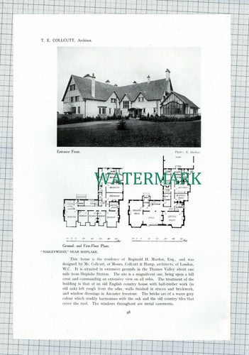 X1921) HAILEYWOOD Shiplake Reginald Mardon Collcutt Hamp Architect  - 1911