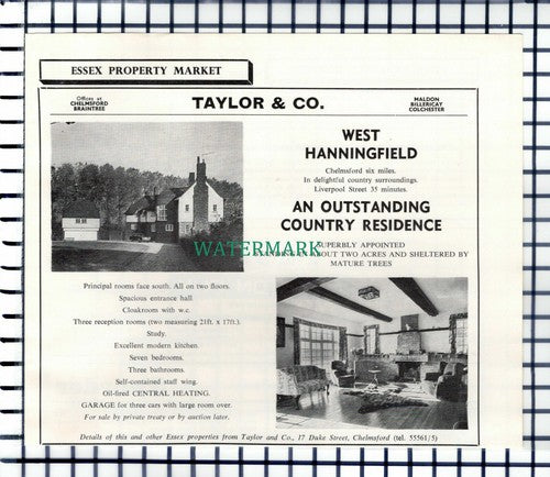 (7143) West Hanningfield Essex House Sale Advert - c.1964 Cutting